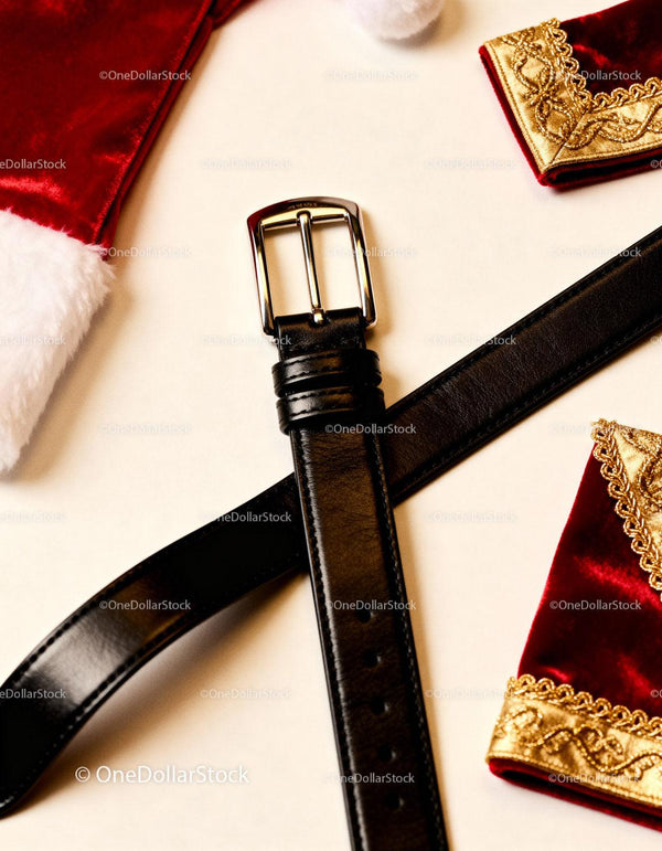Black Leather Belt Beside Velvet Christmas Accessories