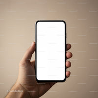 Man holding smartphone with blank white screen