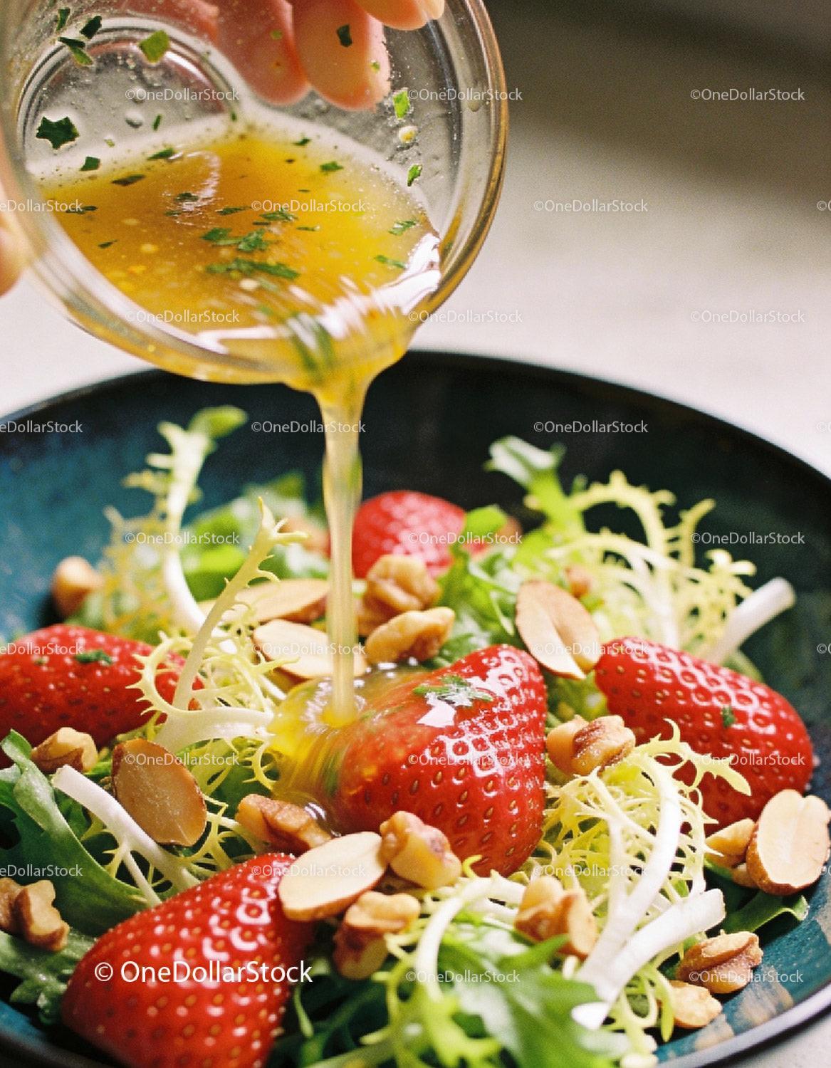 Fresh Strawberry Salad with Honey Mustard Dressing Pour