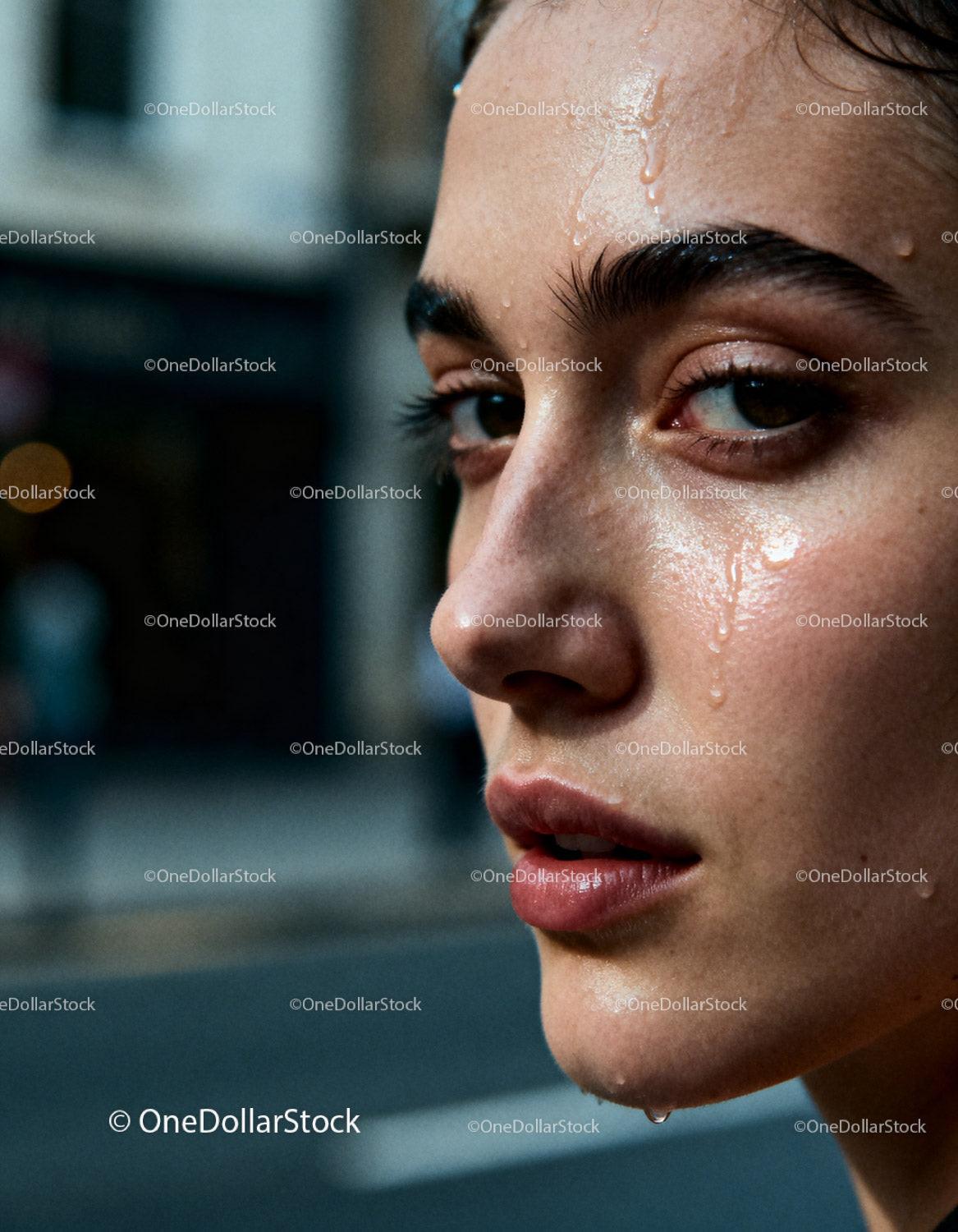 Close-up of woman with water drops on face outdoors