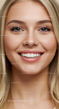 Close Up of Smiling Young Woman with Clear Skin