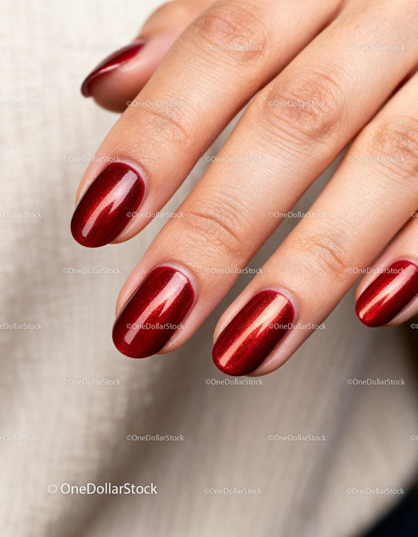 Close-up of manicured nails with glossy red polish