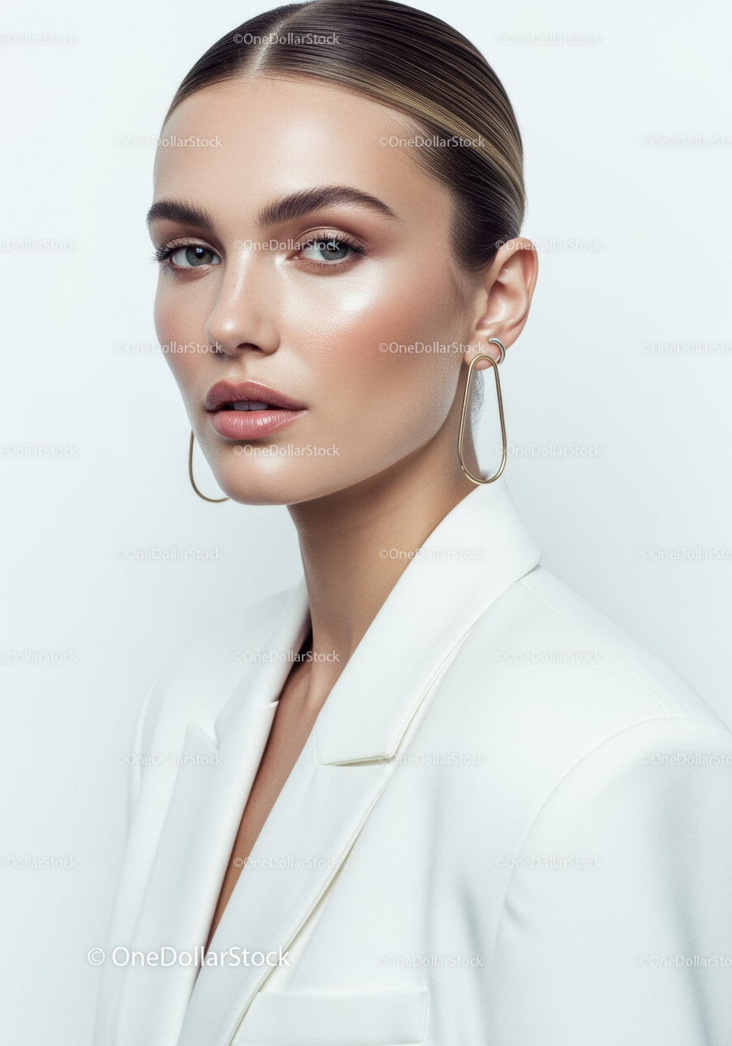 Elegant Sophisticated Female Portrait with Modern Makeup and Jewelry
