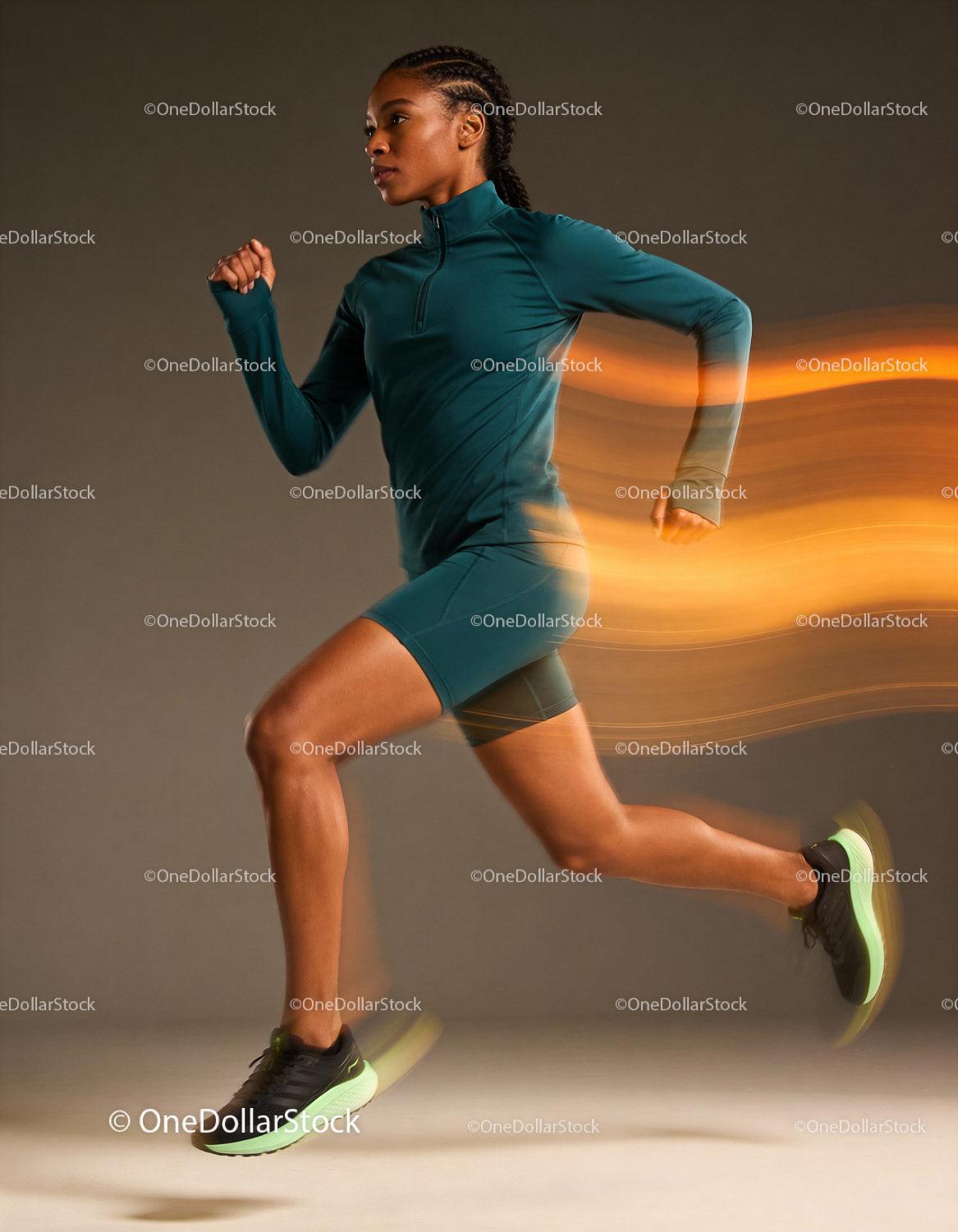 Focused Athlete Sprinting Fast with Motion Blur Effect