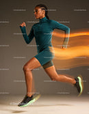Focused Athlete Sprinting Fast with Motion Blur Effect