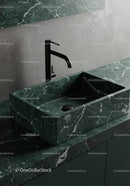 Elegant Green Marble Bathroom Sink with Black Faucet for Modern Interiors