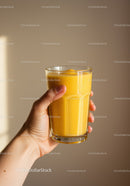 Hand Holding Glass of Fresh Yellow Smoothie