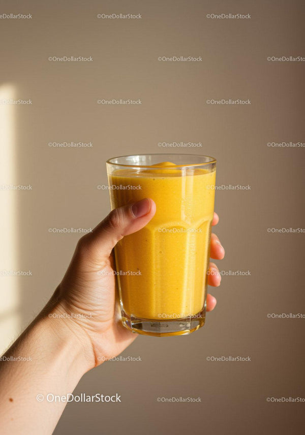 Dłoń Trzymająca Szklankę Świeżego Żółtego Smoothie