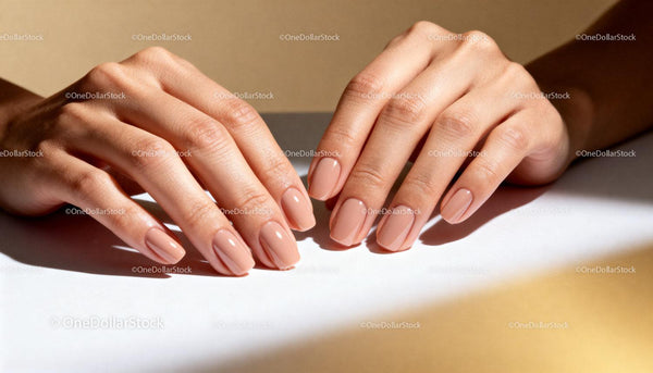 Close-up of well-groomed hands with nude manicure