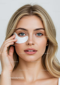 Young Woman Applying Under Eye Mask for Brightening and Hydration