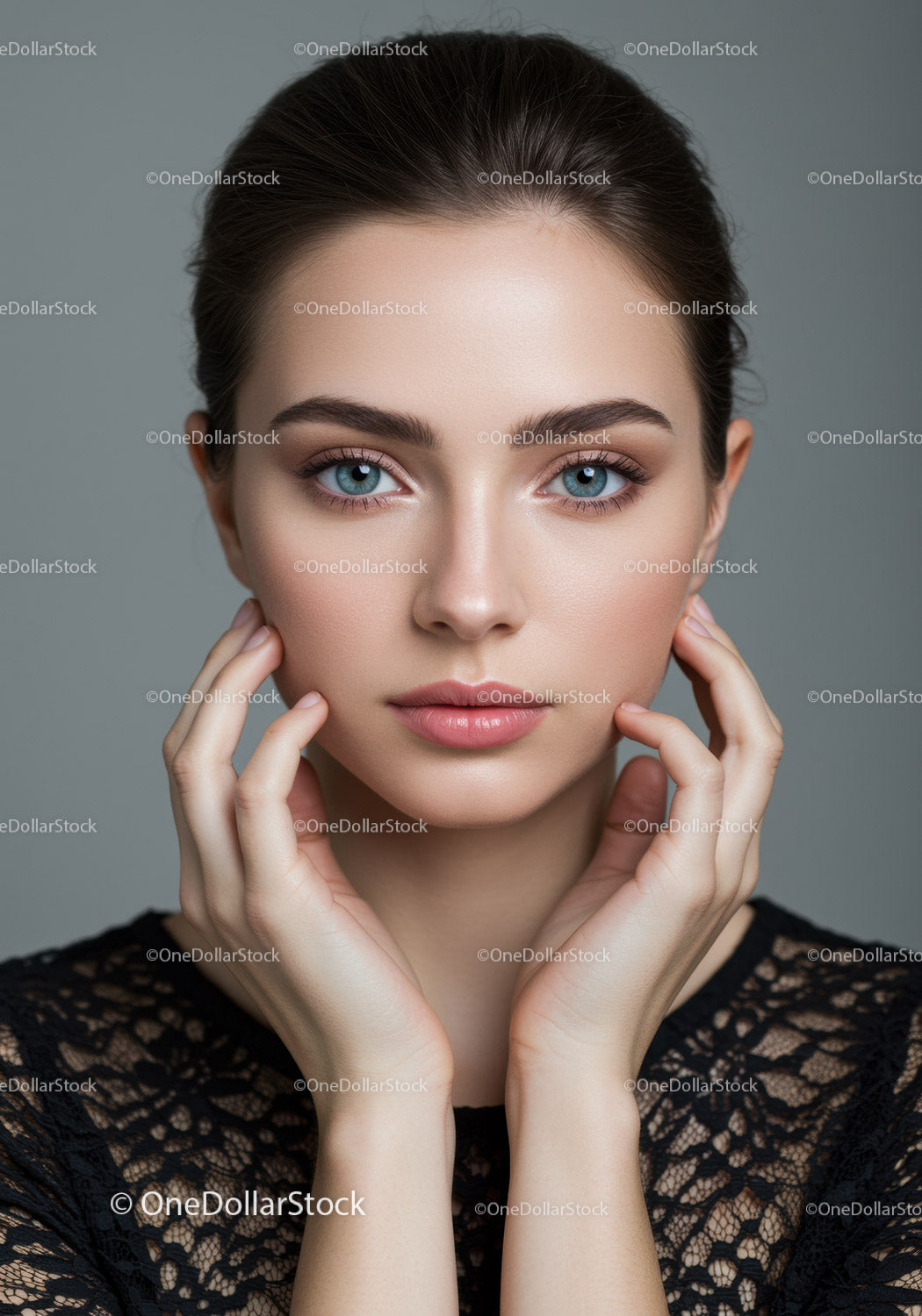 Elegant Woman with Blue Eyes and Perfect Skin Portrait