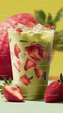 Strawberry and Mint Green Smoothie with Ice in a Tall Glass