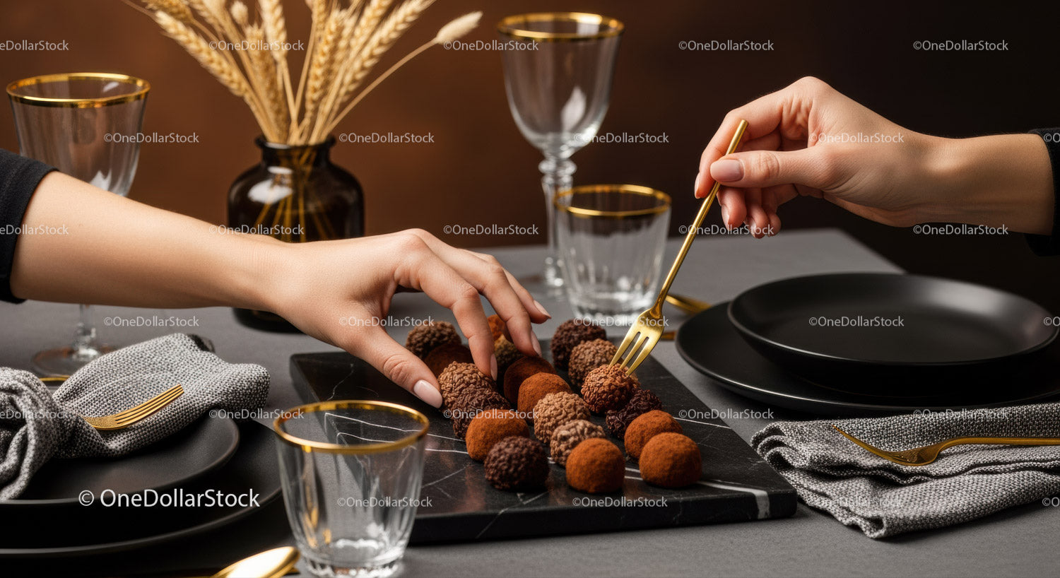 Elegant Chocolate Truffles on Modern Table with Gold Accents