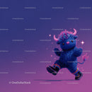 Colorful Furry Mascot with Rainbow Horns Wearing Boots and Smiling