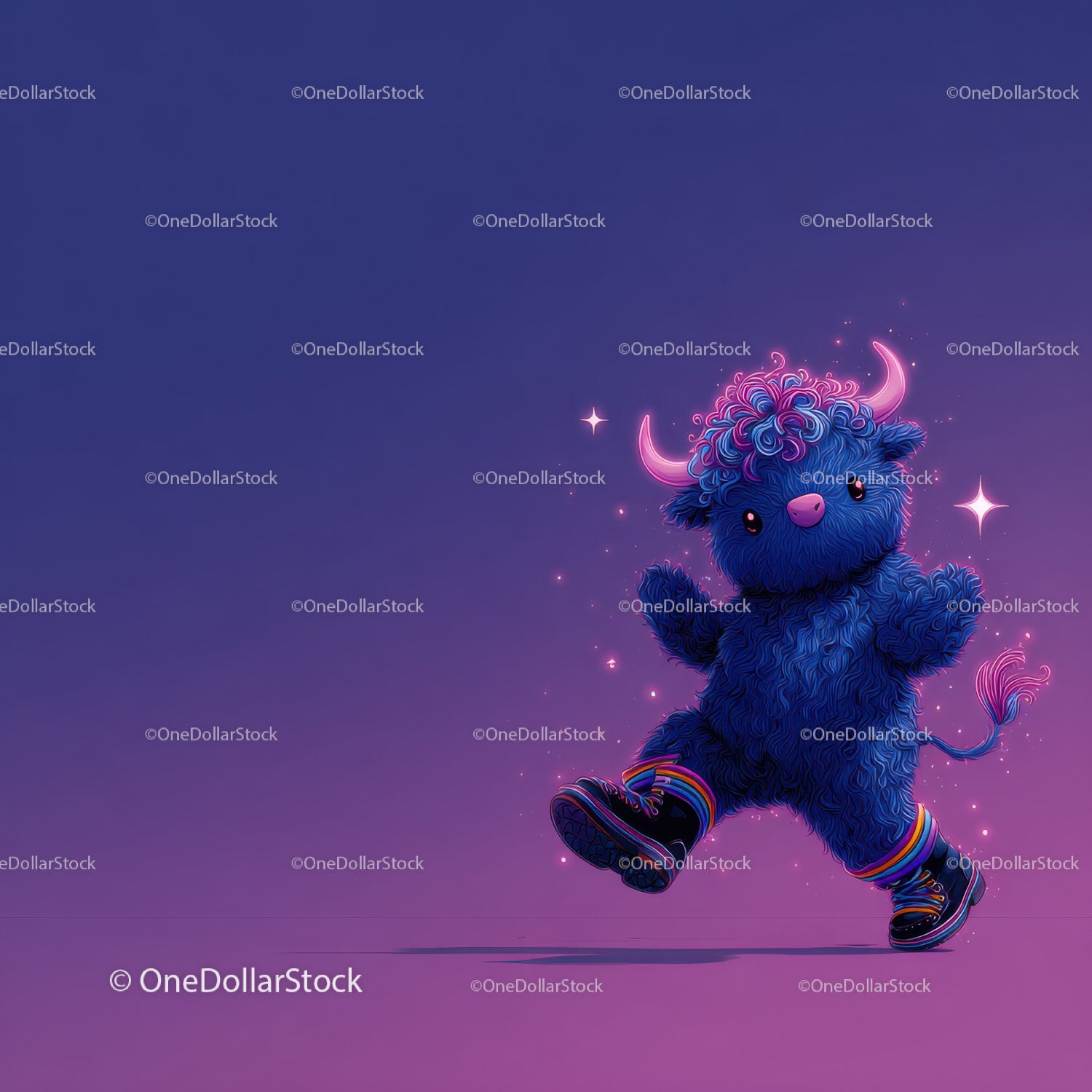 Colorful Furry Mascot with Rainbow Horns Wearing Boots and Smiling