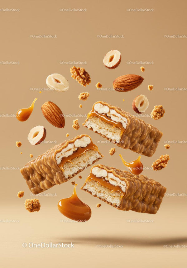 Caramel Nut Crunch Bar with Almonds and Walnuts