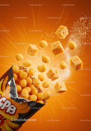 Cheese puffs bursting with cheddar cubes and powder