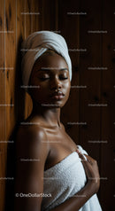 Beautiful Woman Relaxing with Towel Wrap in Spa Setting