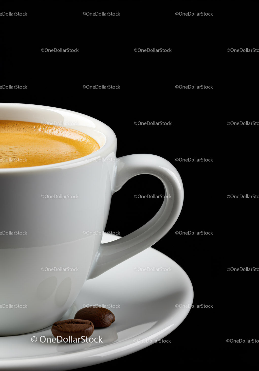 Close up of freshly brewed espresso in white cup