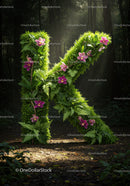 Floral Letter K Made of Greenery and Orchids in Forest