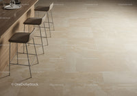 Contemporary Kitchen Bar with Beige Tiled Floor and Modern Chairs