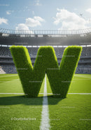Green Grass Letter W on Soccer Field with Stadium Crowd