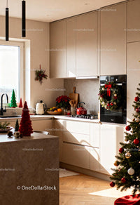 Modern Kitchen Decorated for Cozy Christmas Celebration