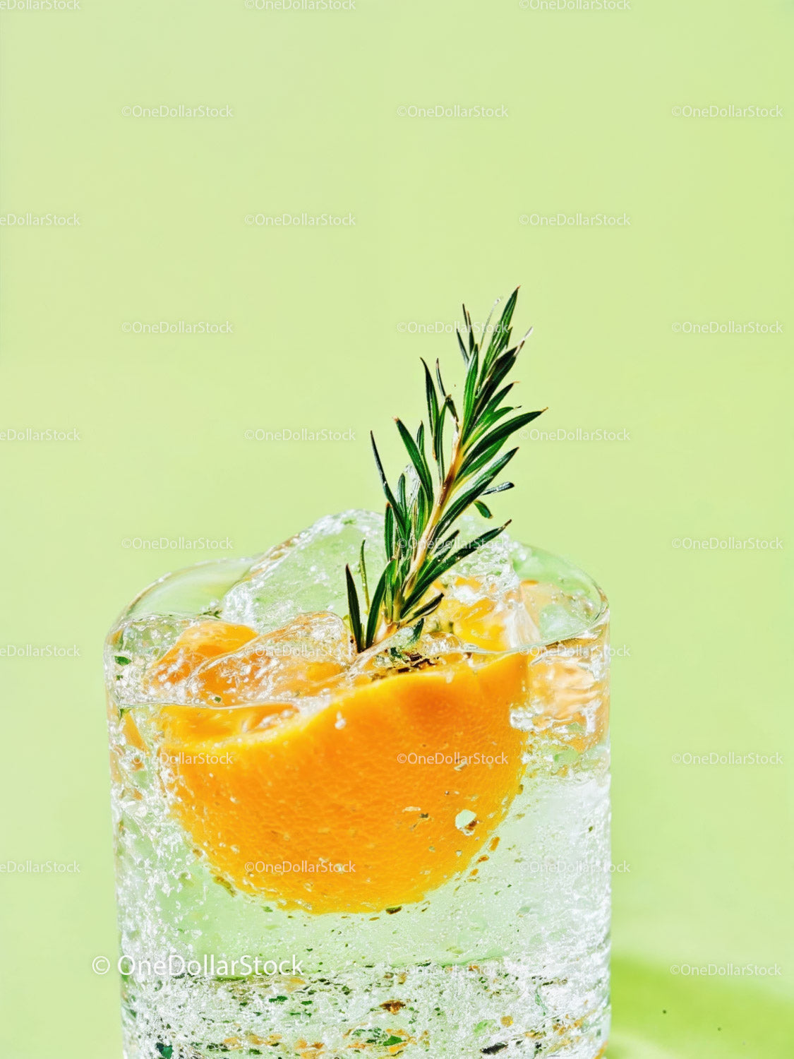 Refreshing Citrus Cocktail with Rosemary and Ice Cubes