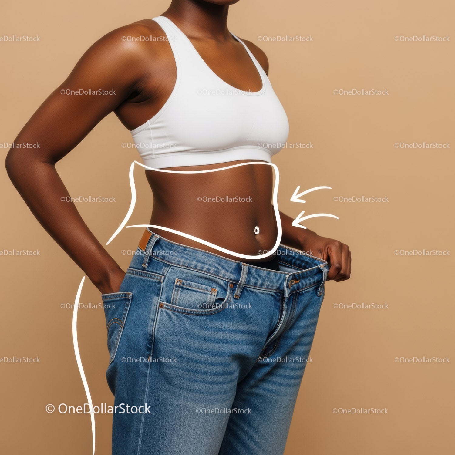 Woman Taking Waist Measurement in Casual Outfit for Fitness or Fashion