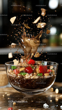 Chocolate Cake Ingredients Splash with Berries and Nuts