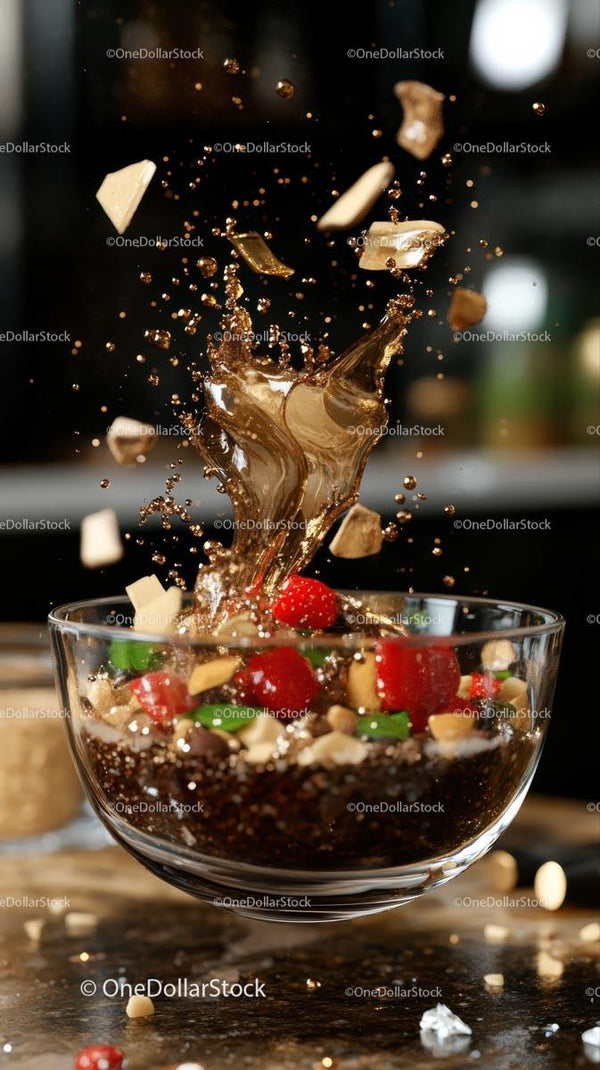 Chocolate Cake Ingredients Splash with Berries and Nuts