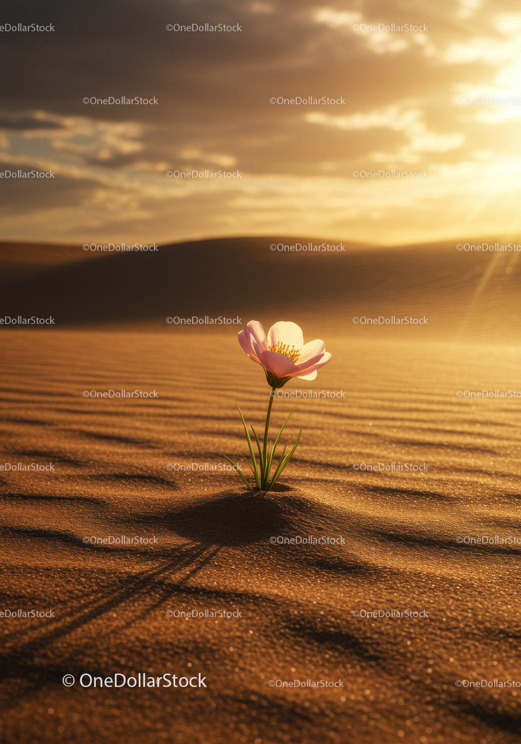 Delicate flower blooming in golden desert sands
