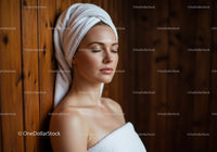 Relaxing Woman with Towel Wrap in Spa Setting