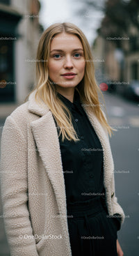 Elegant Young Woman in Casual Street Fashion Outdoors