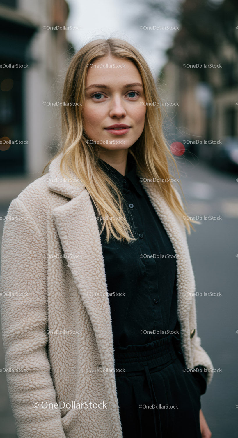 Elegant Young Woman in Casual Street Fashion Outdoors