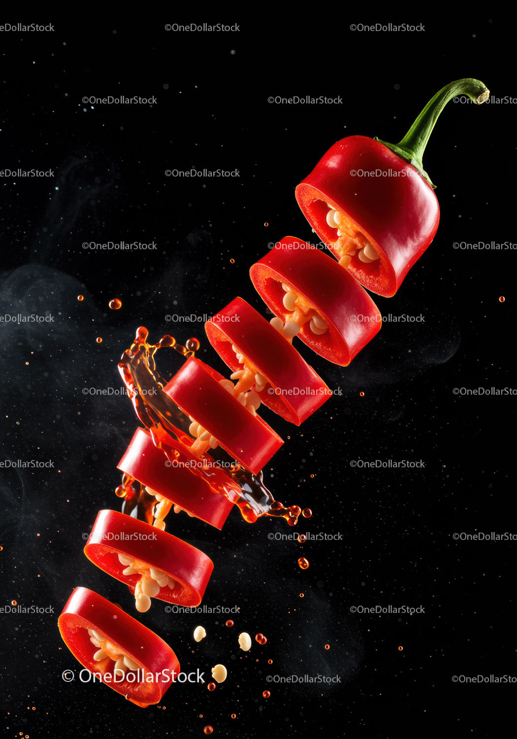 Świeże plasterki czerwonej papryczki chili z odrobiną czarnego