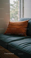 Brown Cushioned Sofa Pillow in Cozy Modern Living Room