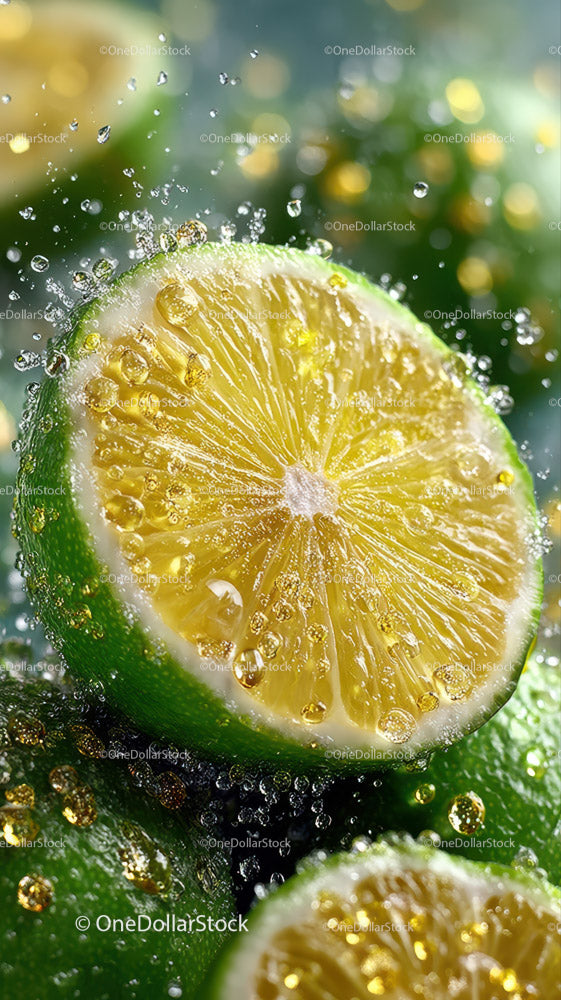 Fresh Lemon Slice with Sparkling Water and Bubbles for Refreshing Beverage