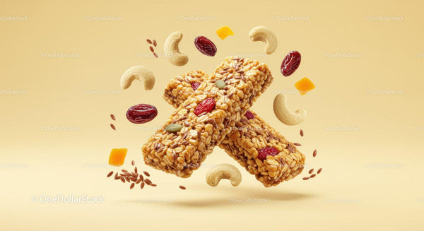 Healthy Nutty Granola Bars with Dried Fruits Floating