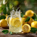 Fresh Lemonade with Sliced Lemons in a Glass Pitcher on Rustic Wooden Surface