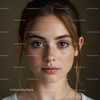 Close-up of a Girl with Freckles and Brown Eyes in Natural Light