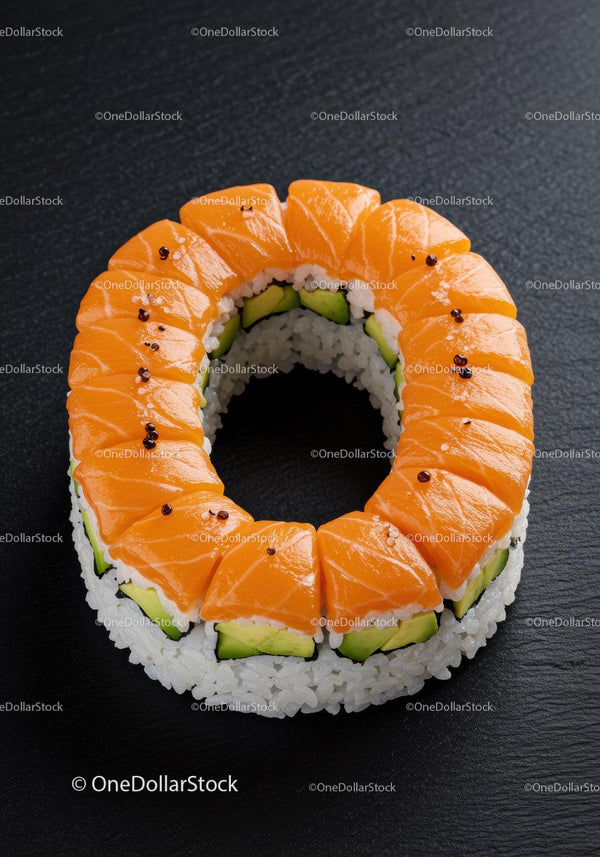 Fresh salmon avocado sushi roll on black slate