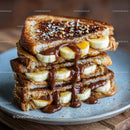 Banana and Peanut Butter Toast with Chocolate Drizzle on Plate