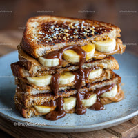 Banana and Peanut Butter Toast with Chocolate Drizzle on Plate