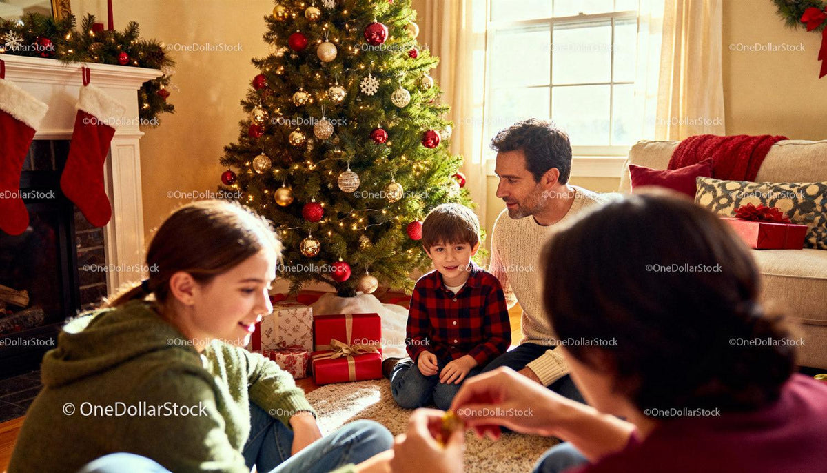 Family enjoying festive Christmas moments at home