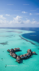 Overwater Bungalows in Turquoise Lagoon at Tropical Beach Resort