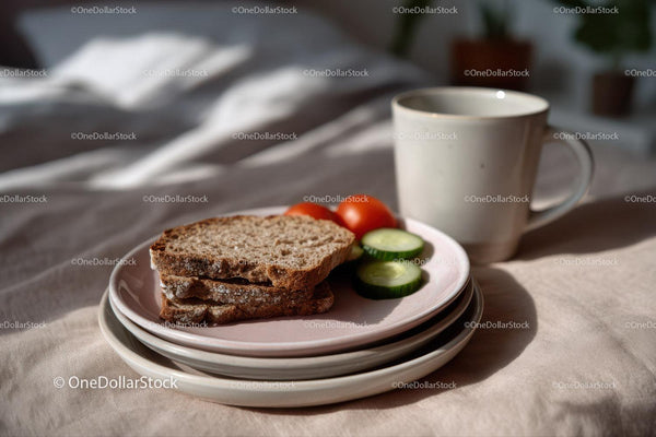 Fresh Whole Grain Bread with Cucumber and Cherry Tomatoes in Cozy Breakfast Setting