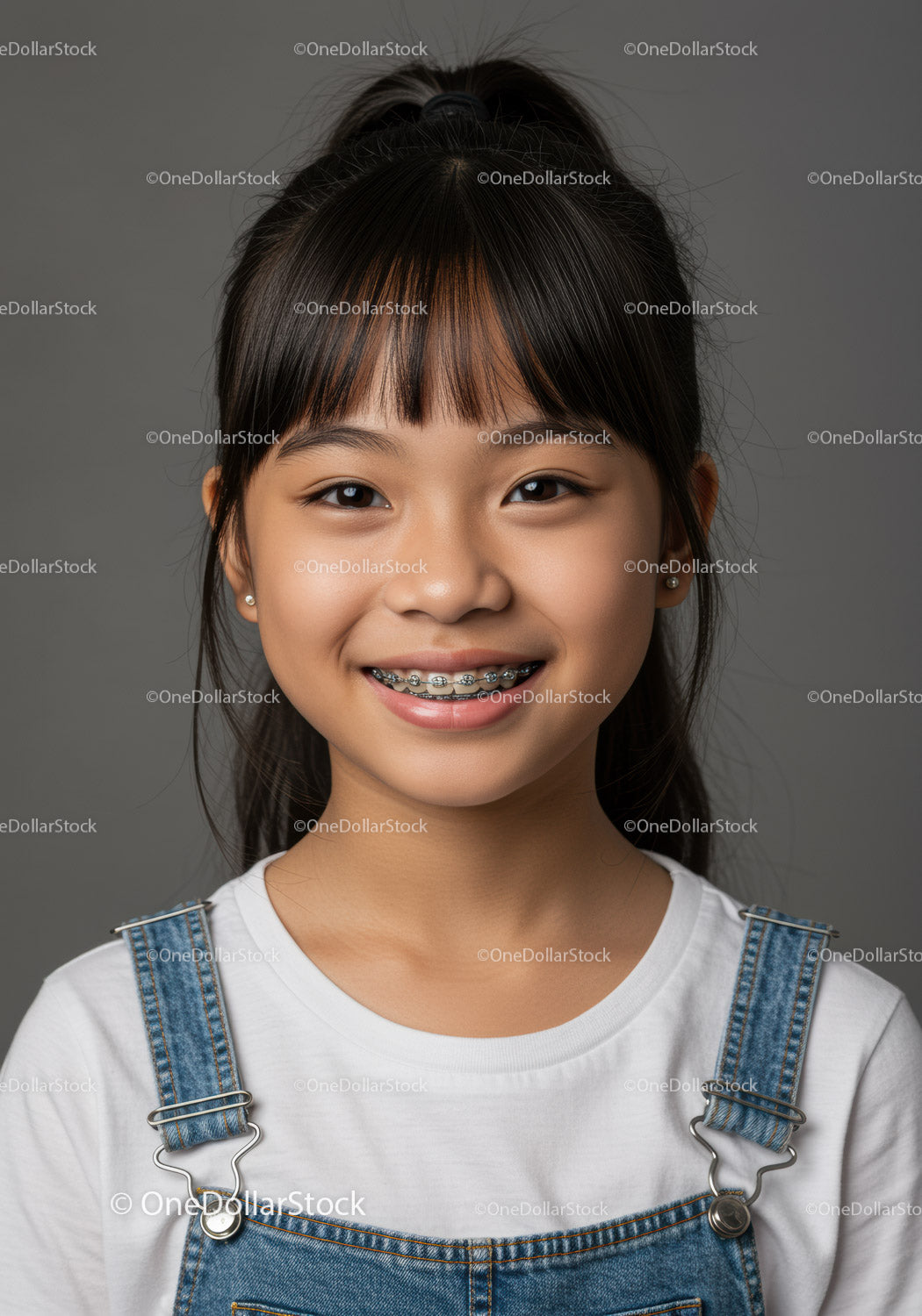 Portrait of a Cheerful Girl with Braces in Casual Outfits