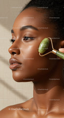 Young Woman Getting Facial Massage with Jade Roller for Glowing Skin