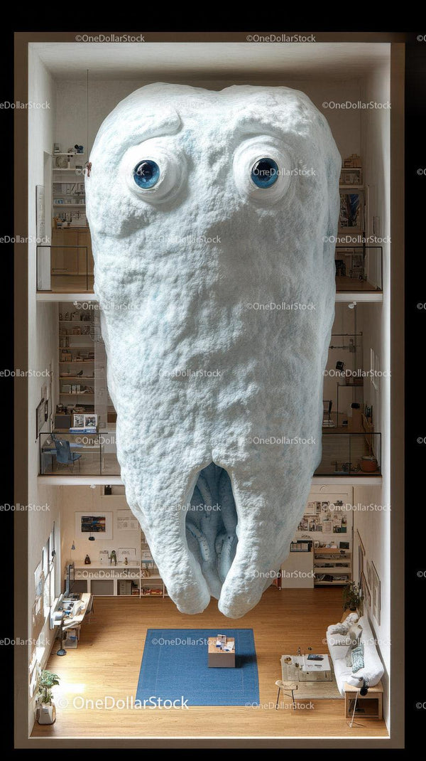 Large Hanging Sculpture Resembling Tooth with Eyes